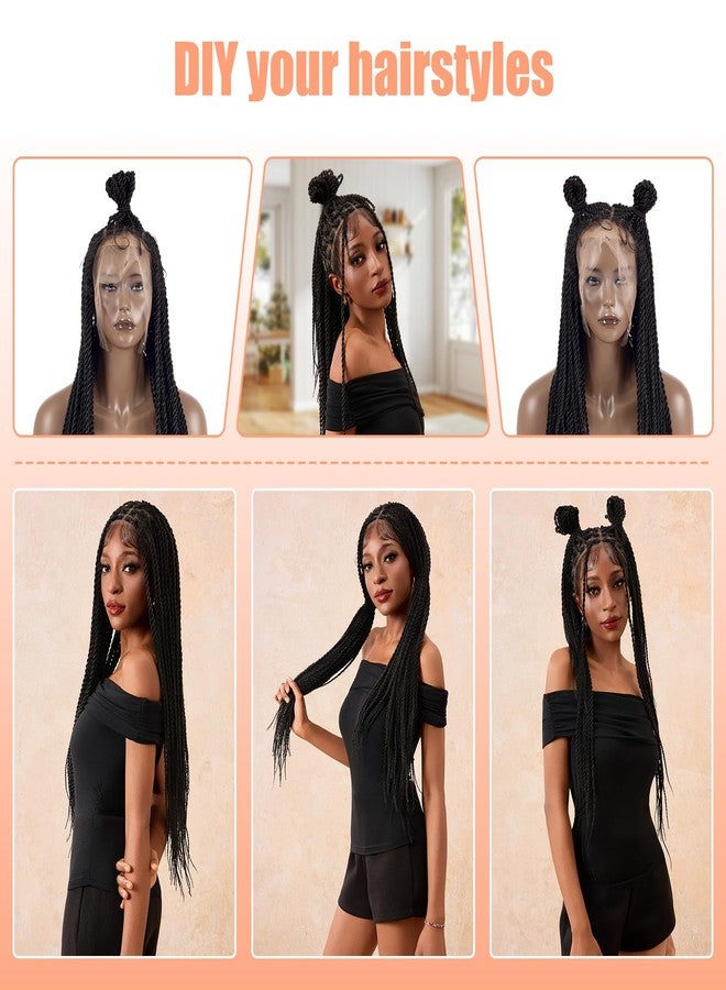 Hdlsina 33.8in Long Dreadlock Extensions Cornrow Braided Wig for Black Women, Natural Glueless Lace Front Synthetic Faux Locs Curly Crochet Braiding Human Hair ﻿Knotless Braided Wigs (Fine Braid) - Image 5